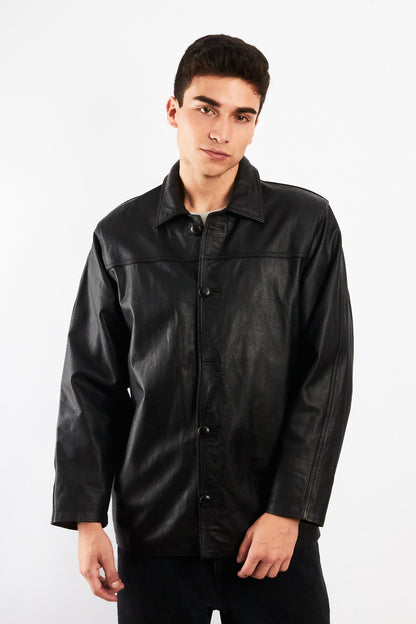 2000 Vintage Black Leather Trench Coat (M/L)