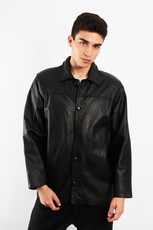 2000 Vintage Black Leather Trench Coat (M/L)