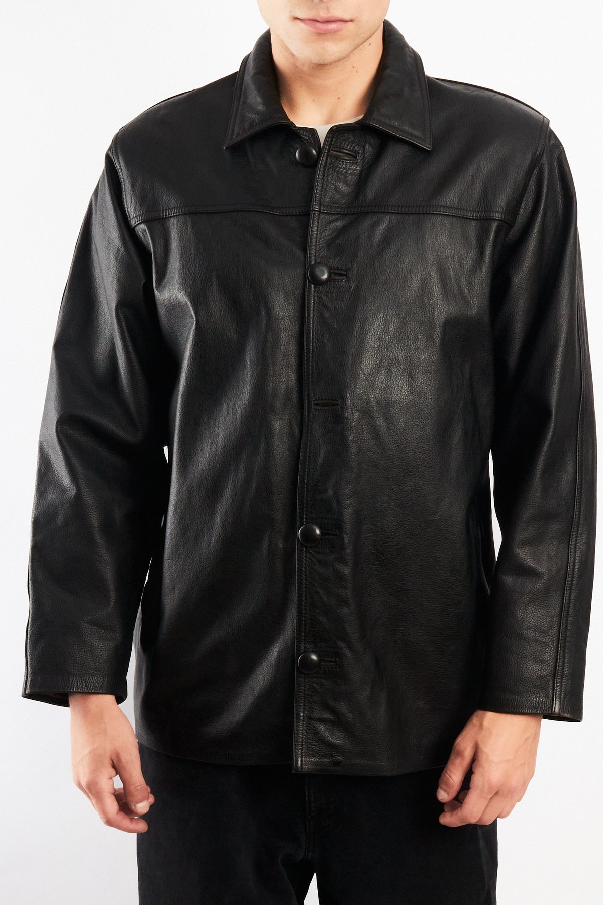 2000 Vintage Black Leather Trench Coat (M/L)