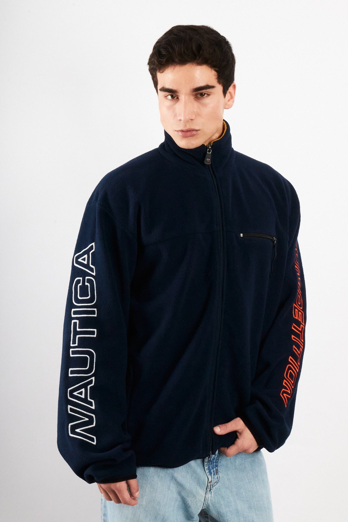 2000 Vintage Nautica Competition Fleece Spellout Jacket (L/XL)