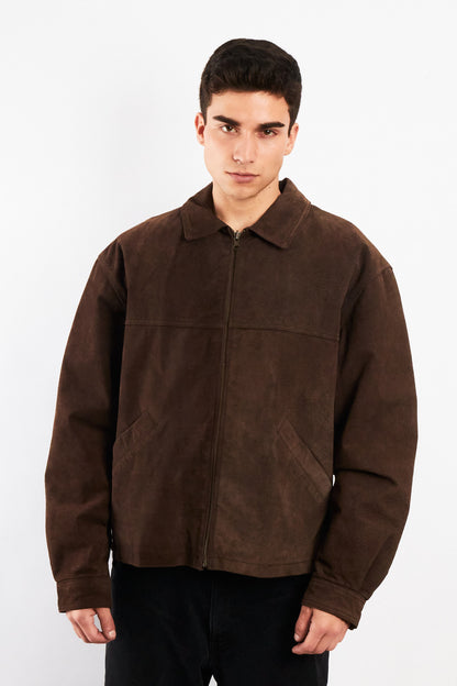 2000 Vintage Chocolate Suede Bomber Jacket (M)