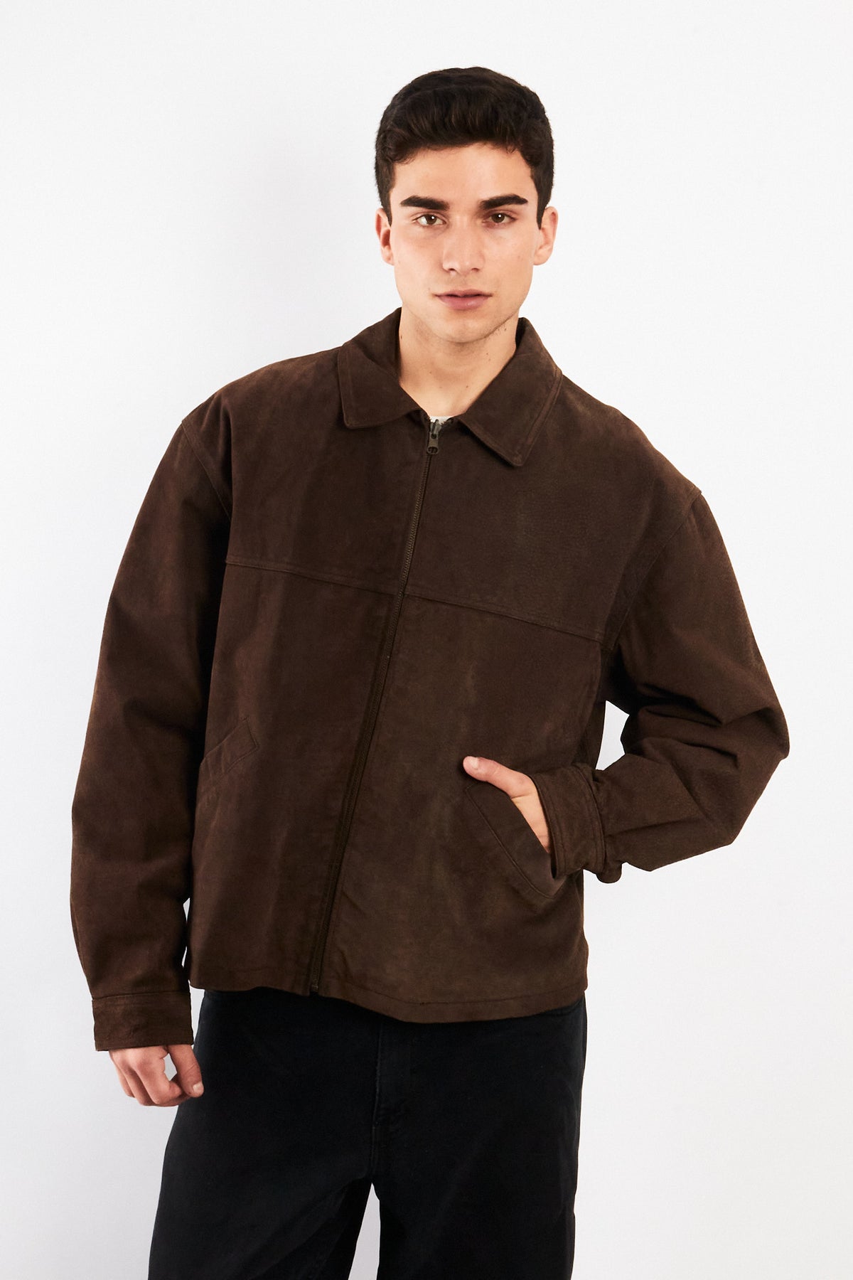 2000 Vintage Chocolate Suede Bomber Jacket (M)