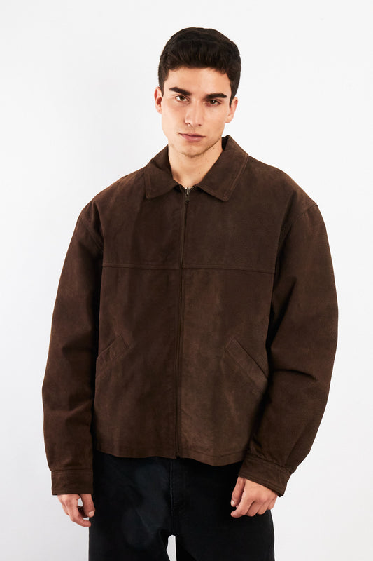 2000 Vintage Chocolate Suede Bomber Jacket (M)