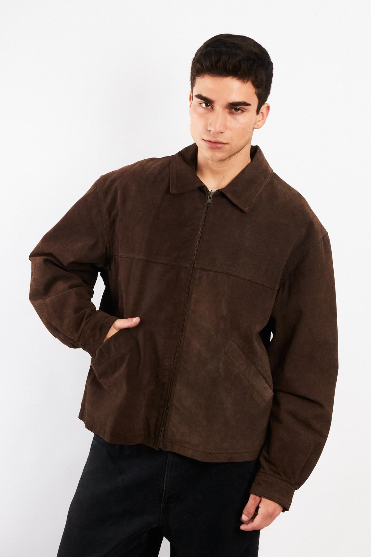 2000 Vintage Chocolate Suede Bomber Jacket (M)