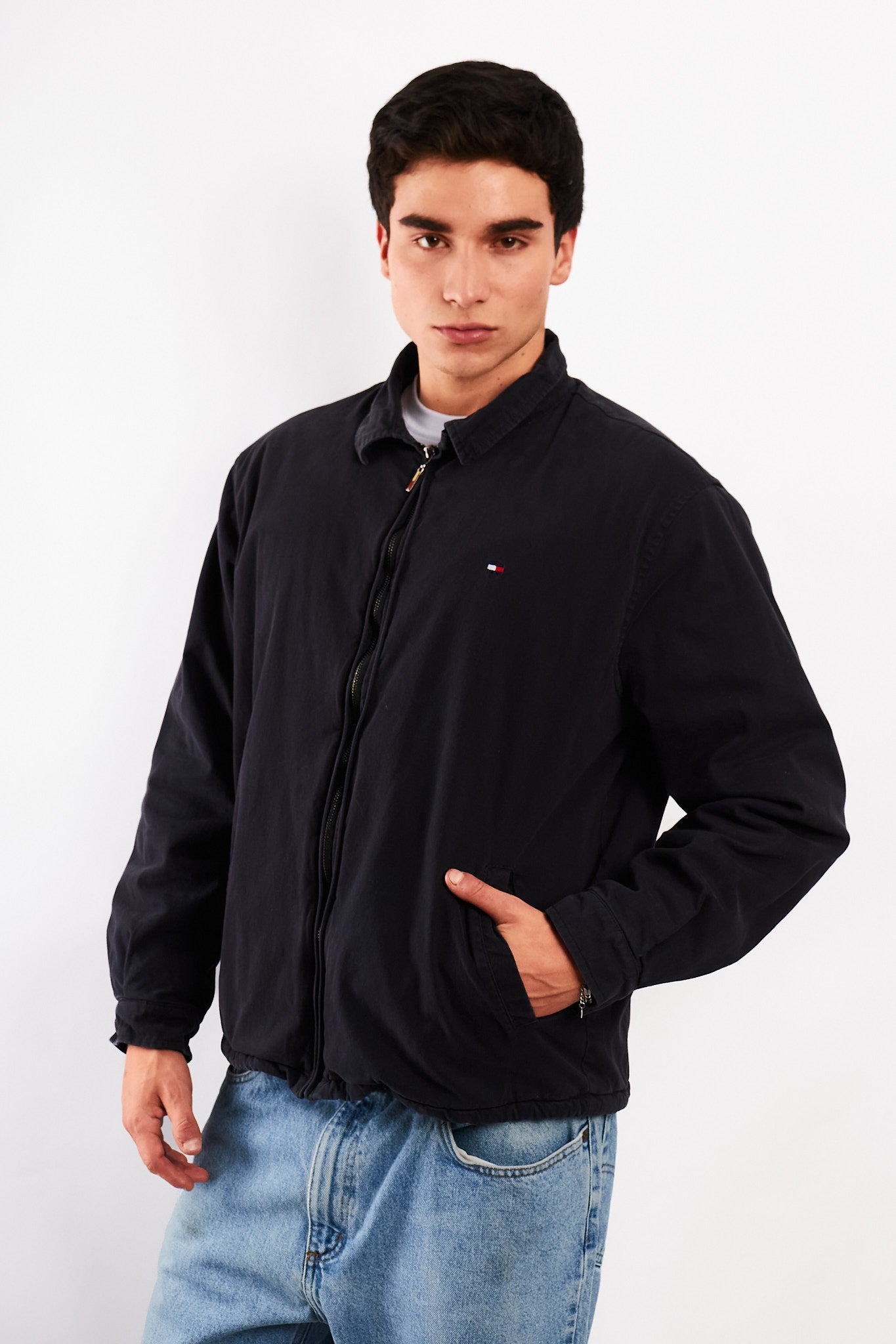 2000 Vintage Tommy Hilfiger Black Harrington (L/XL)