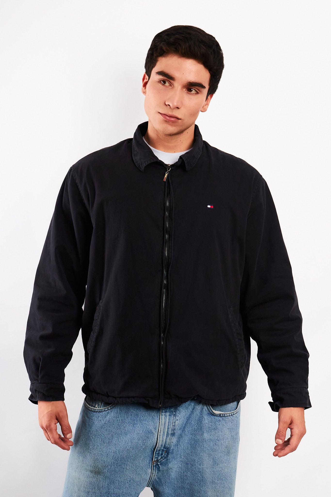 2000 Vintage Tommy Hilfiger Black Harrington (L/XL)