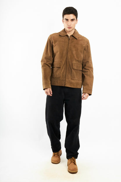 2000 Vintage Camel Workwear Leather Suede Jacket (M)