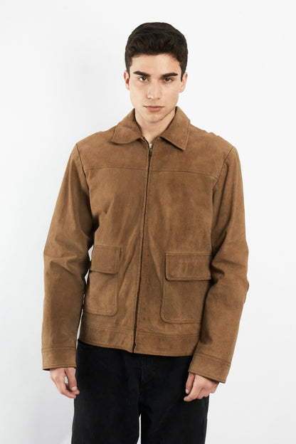 2000 Vintage Camel Workwear Leather Suede Jacket (M)