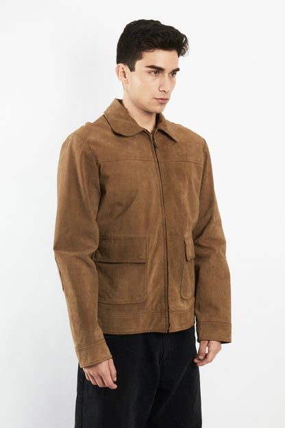 2000 Vintage Camel Workwear Leather Suede Jacket (M)