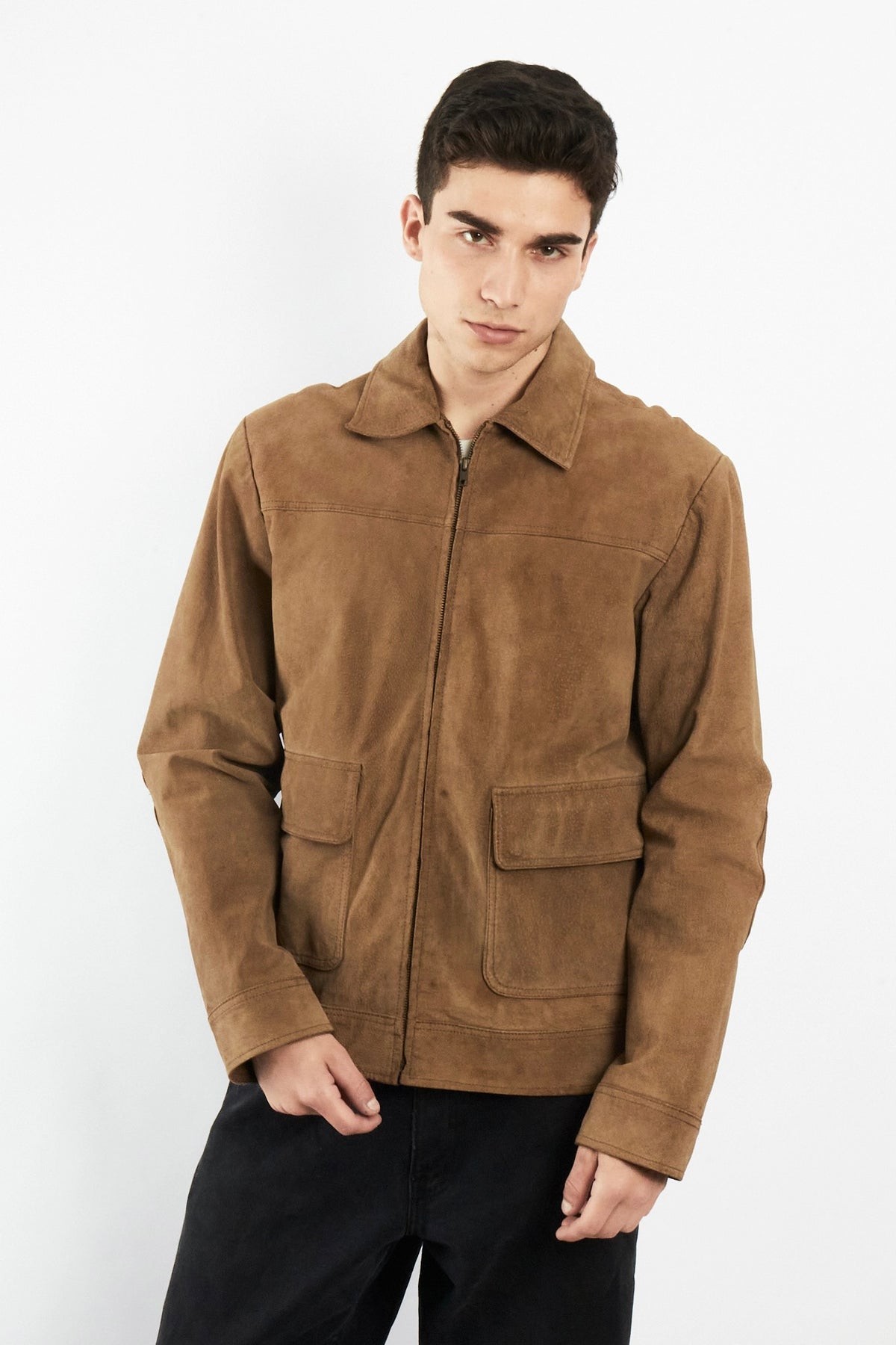2000 Vintage Camel Workwear Leather Suede Jacket (M)