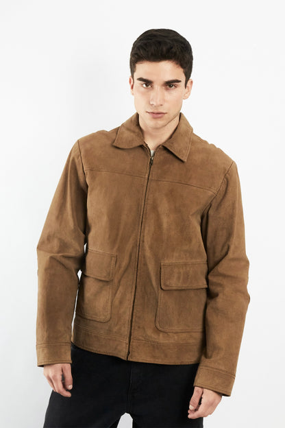 2000 Vintage Camel Workwear Leather Suede Jacket (M)