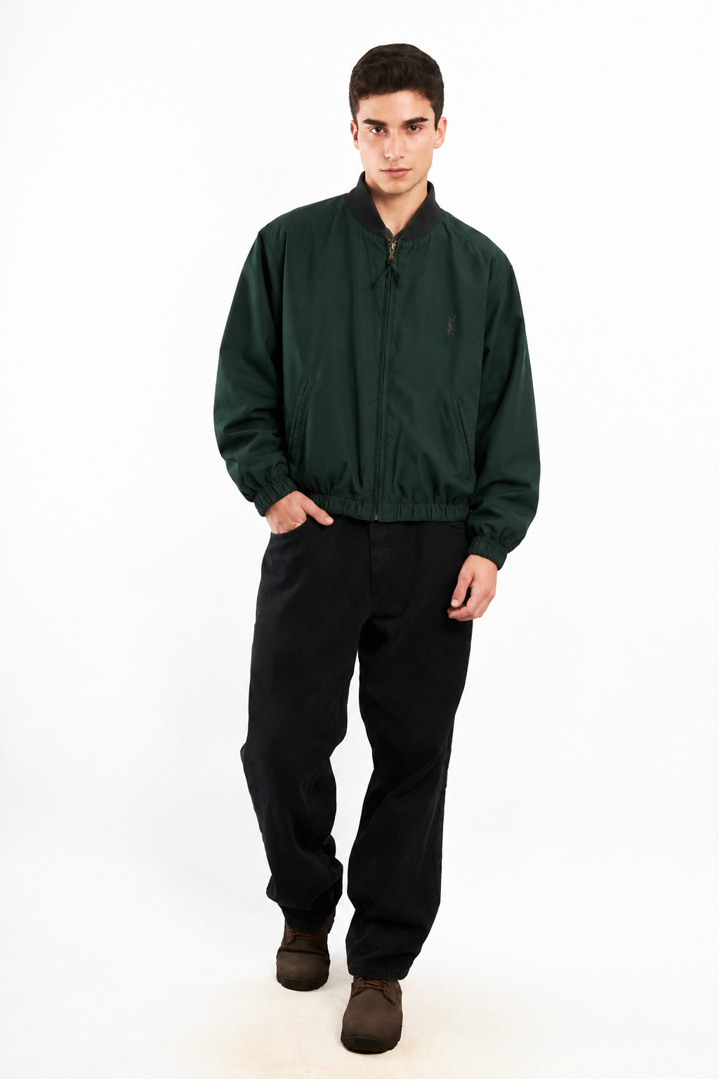 2000 Vintage Yves Saint Laurent Forest Green Bomber Jacket (M)