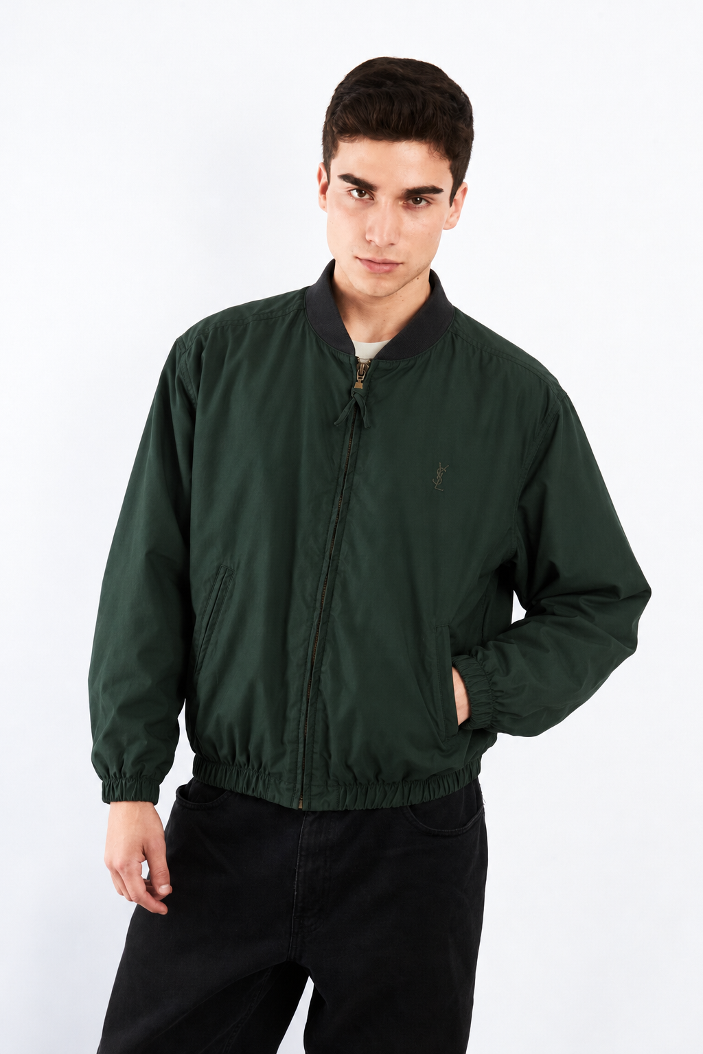 2000 Vintage Yves Saint Laurent Forest Green Bomber Jacket (M)
