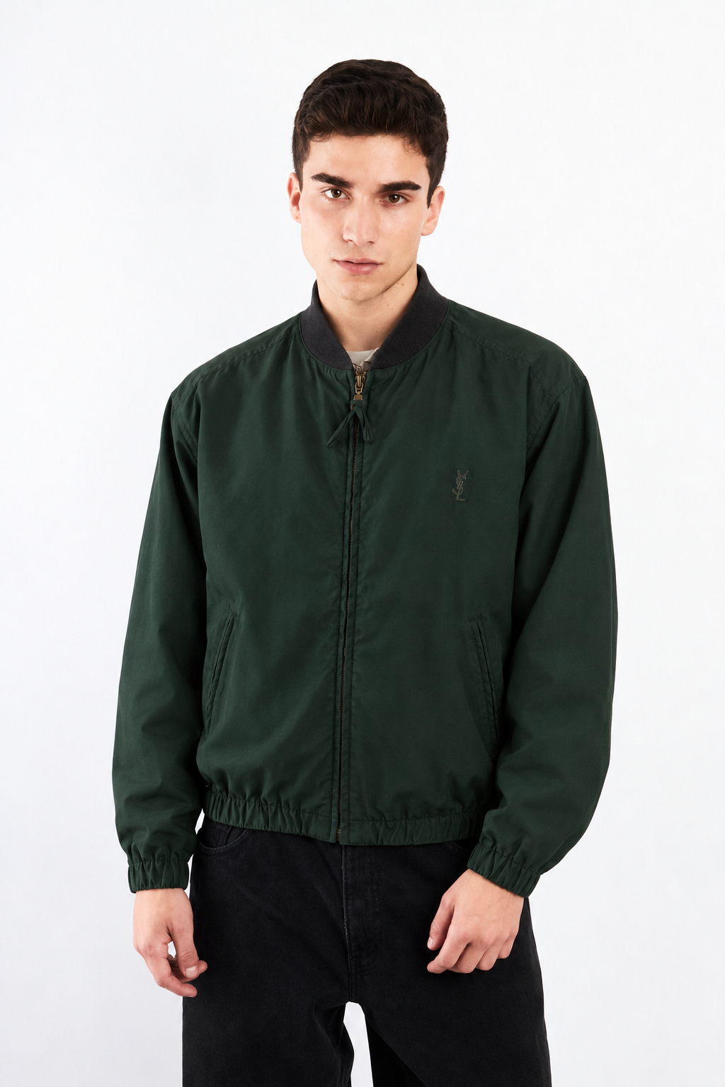 2000 Vintage Yves Saint Laurent Forest Green Bomber Jacket (M)