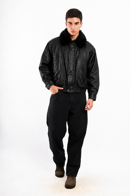 1990 Vintage Paco Rabanne Leather Type Aviator Jacket (M)
