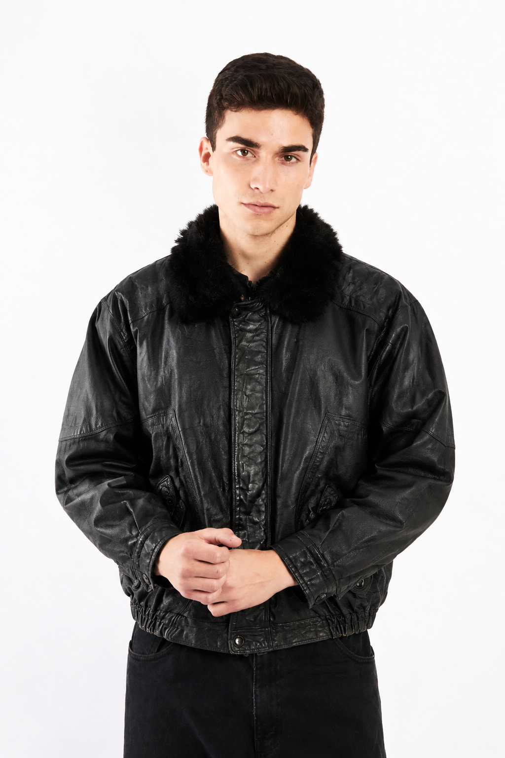 1990 Vintage Paco Rabanne Leather Type Aviator Jacket (M)