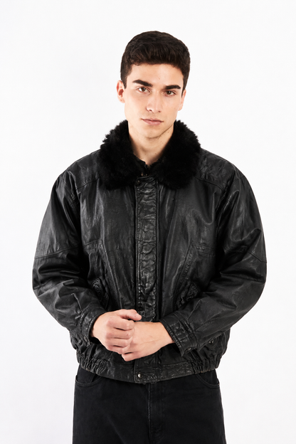 1990 Vintage Paco Rabanne Leather Type Aviator Jacket (M)