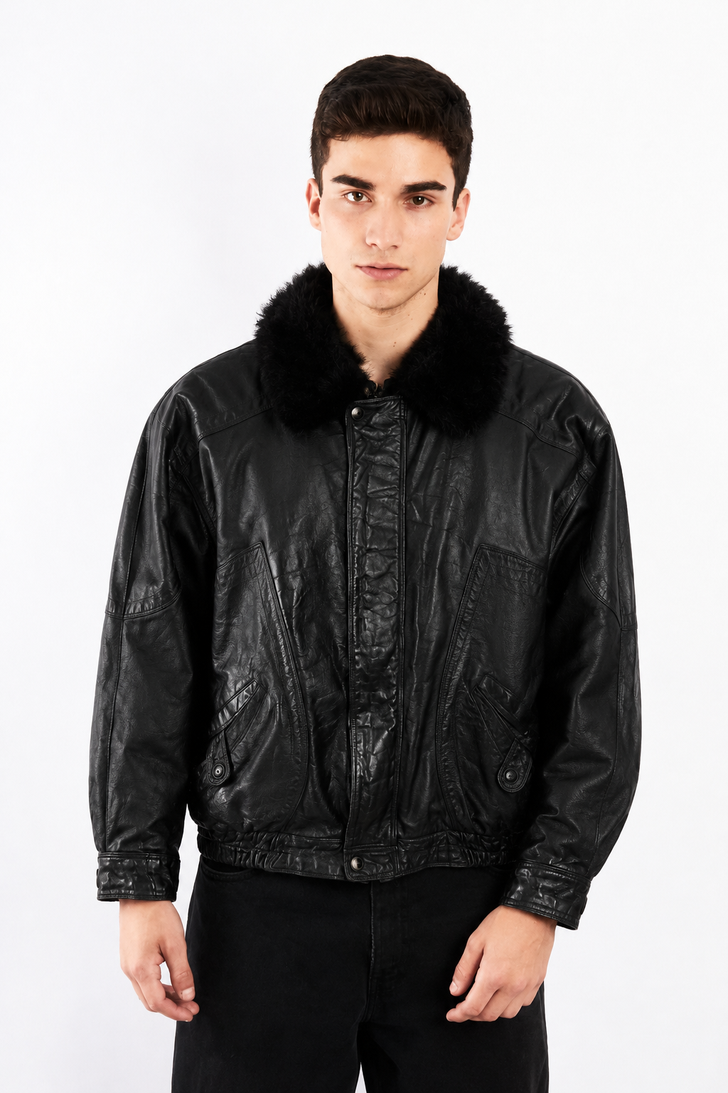 1990 Vintage Paco Rabanne Leather Type Aviator Jacket (M)