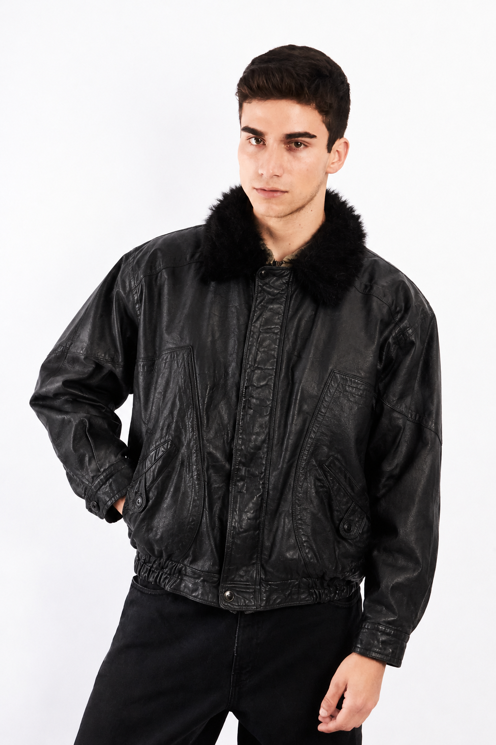 1990 Vintage Paco Rabanne Leather Type Aviator Jacket (M)