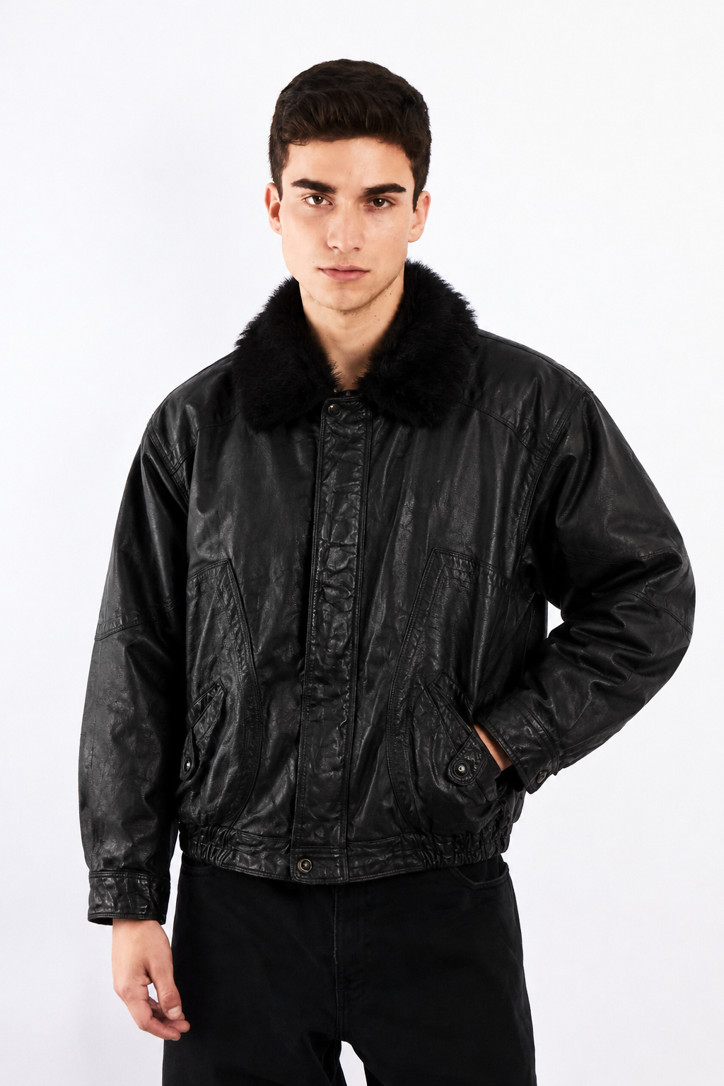 1990 Vintage Paco Rabanne Leather Type Aviator Jacket (M)