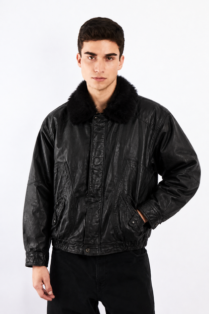1990 Vintage Paco Rabanne Leather Type Aviator Jacket (M)