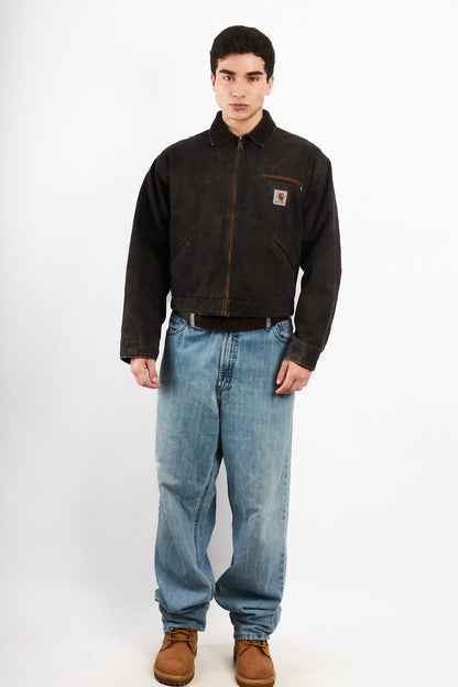 2000 Vintage Carhartt Washed Black Boxy Detroit Jacket (M)