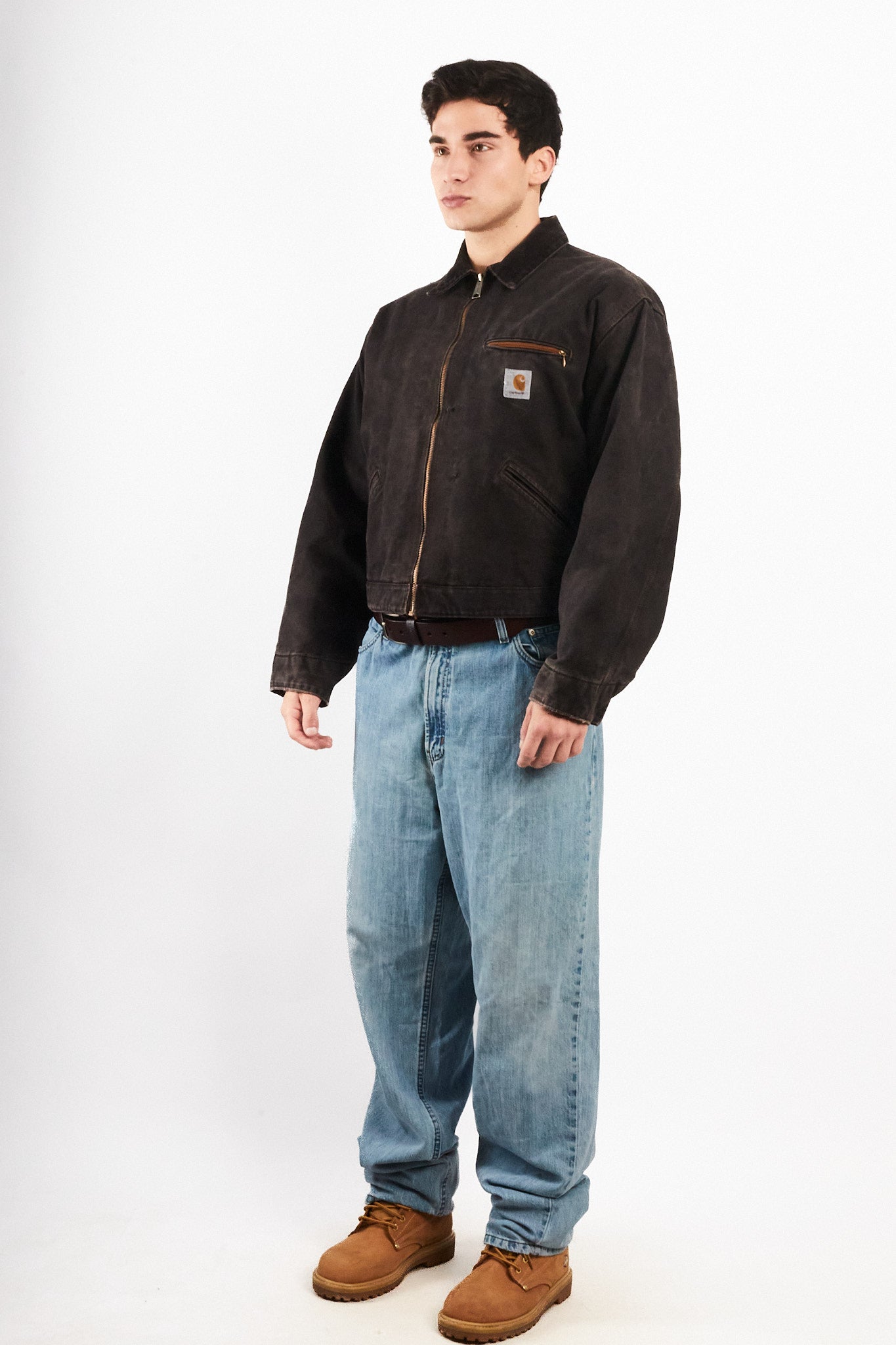 2000 Vintage Carhartt Washed Black Boxy Detroit Jacket (M)