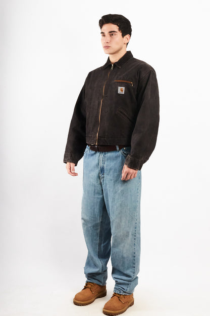 2000 Vintage Carhartt Washed Black Boxy Detroit Jacket (M)