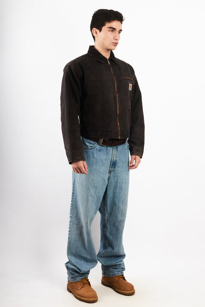 2000 Vintage Carhartt Washed Black Boxy Detroit Jacket (M)