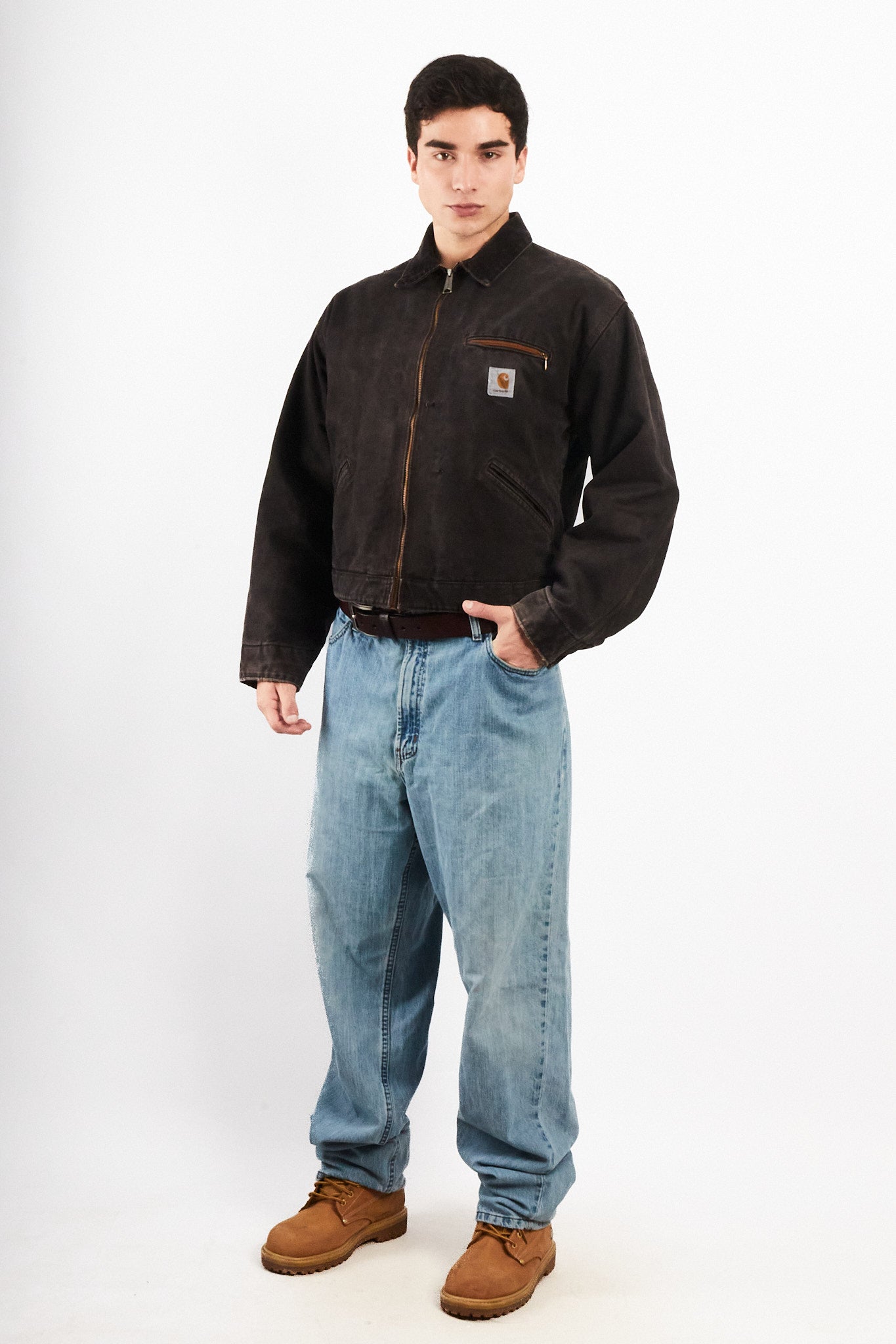 2000 Vintage Carhartt Washed Black Boxy Detroit Jacket (M)