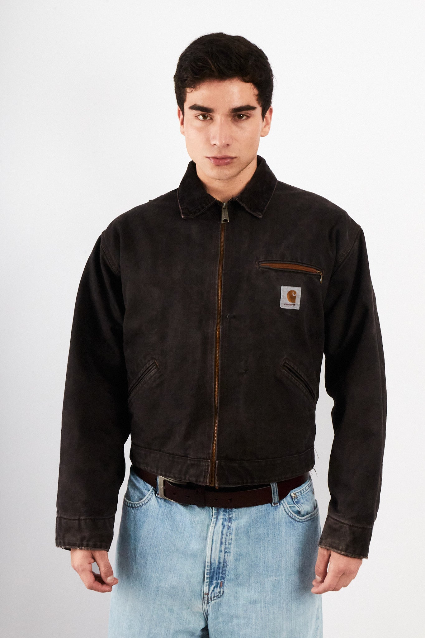 2000 Vintage Carhartt Washed Black Boxy Detroit Jacket (M)