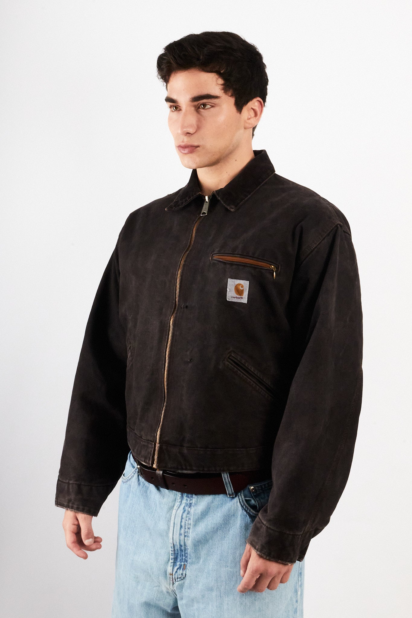 2000 Vintage Carhartt Washed Black Boxy Detroit Jacket (M)