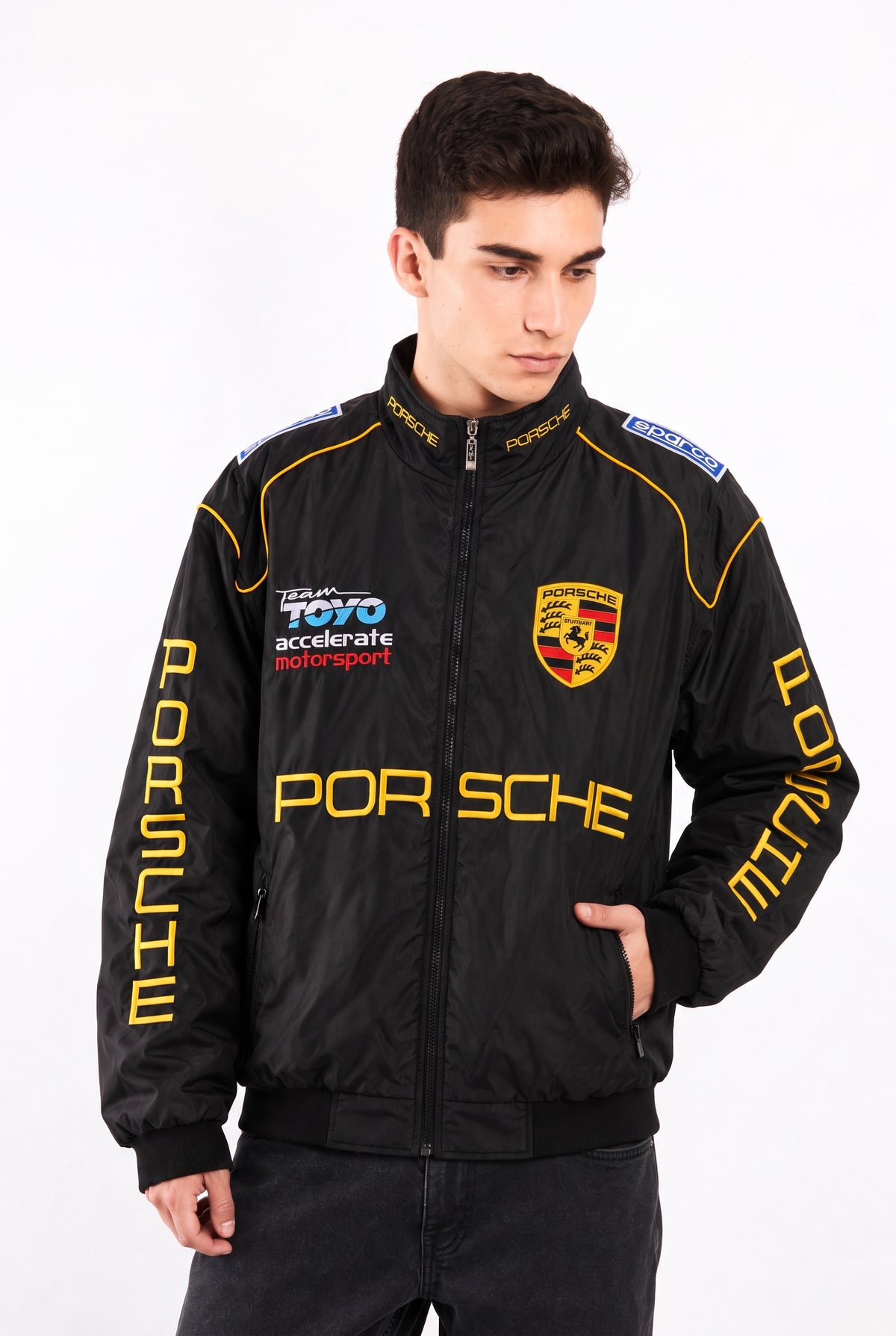 Porsche GT Motorsport Black and Gold Racing Jacket