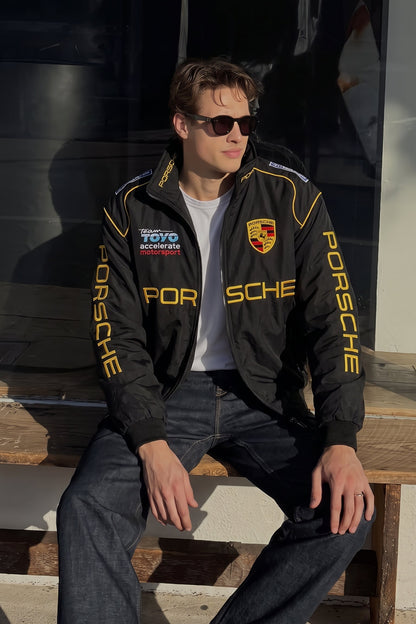 Porsche GT Motorsport Black and Gold Racing Jacket