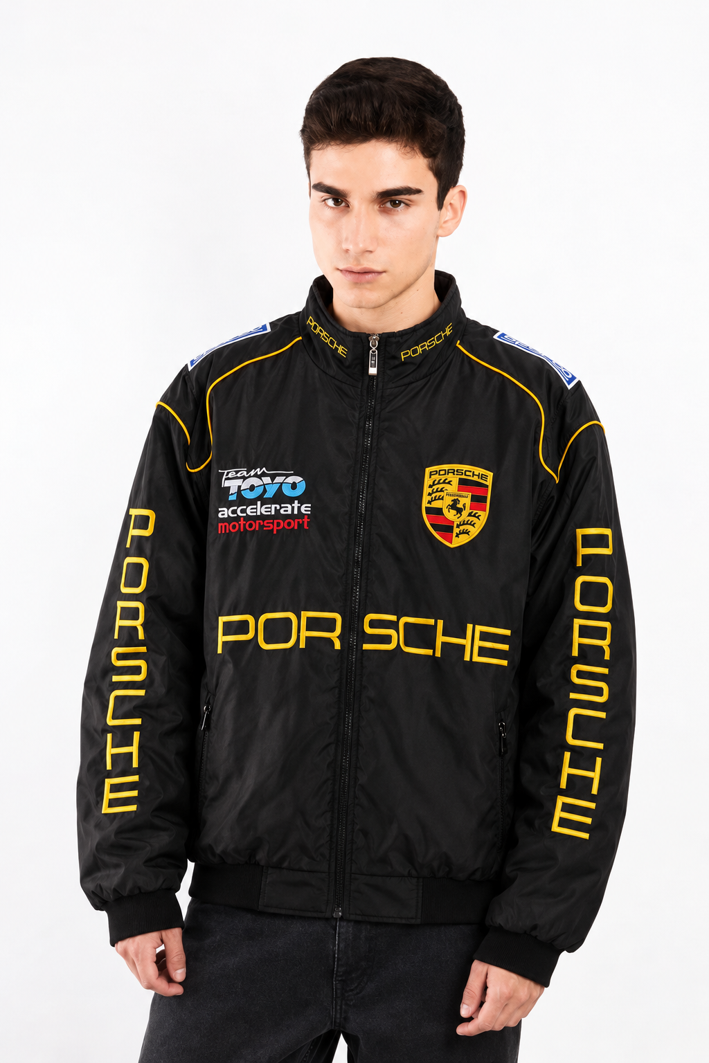 Porsche GT Motorsport Black and Gold Racing Jacket