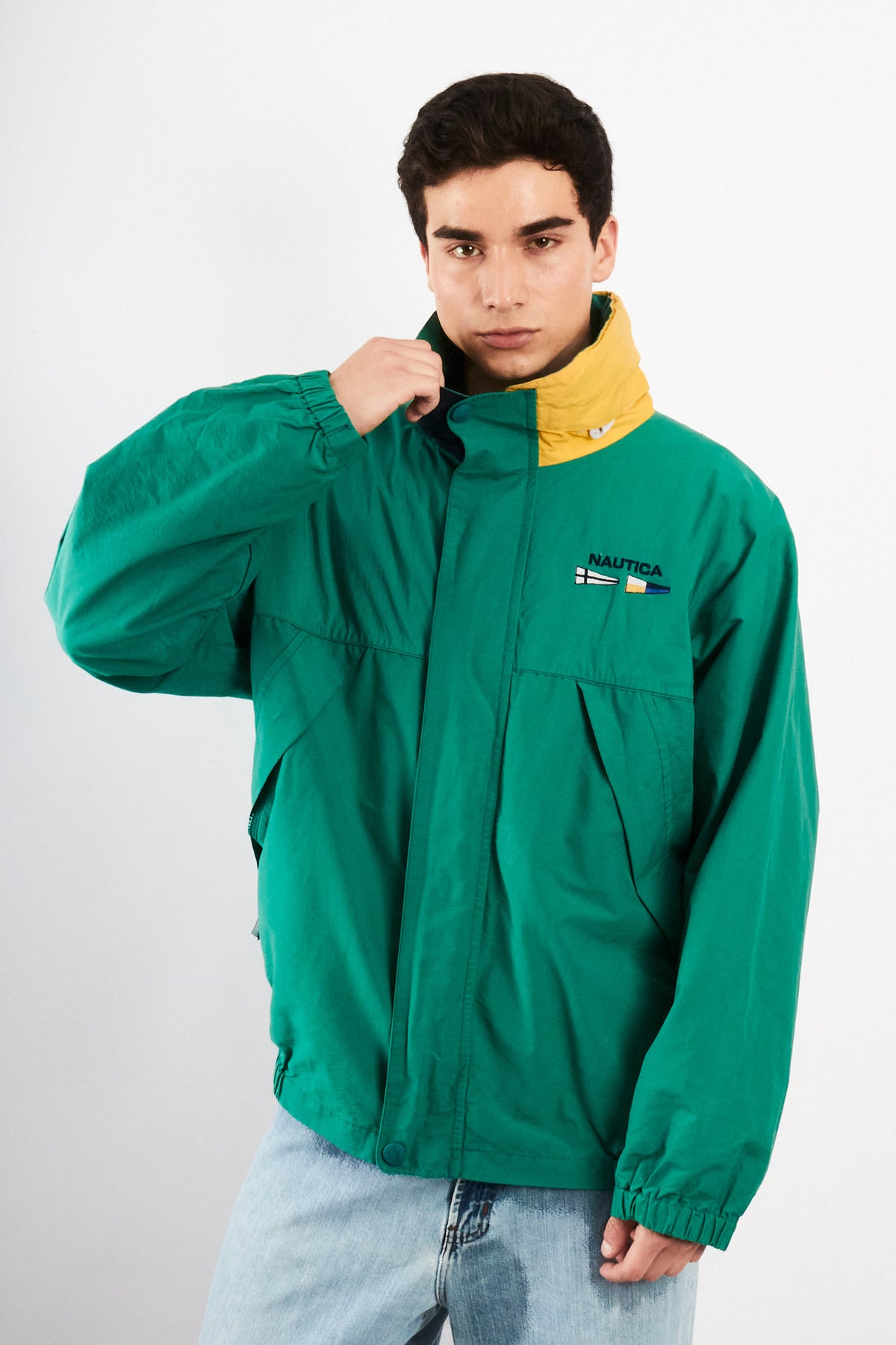 1990 Vintage Nautica Sailing Flag Colorblock Impermeable Jacket (L)