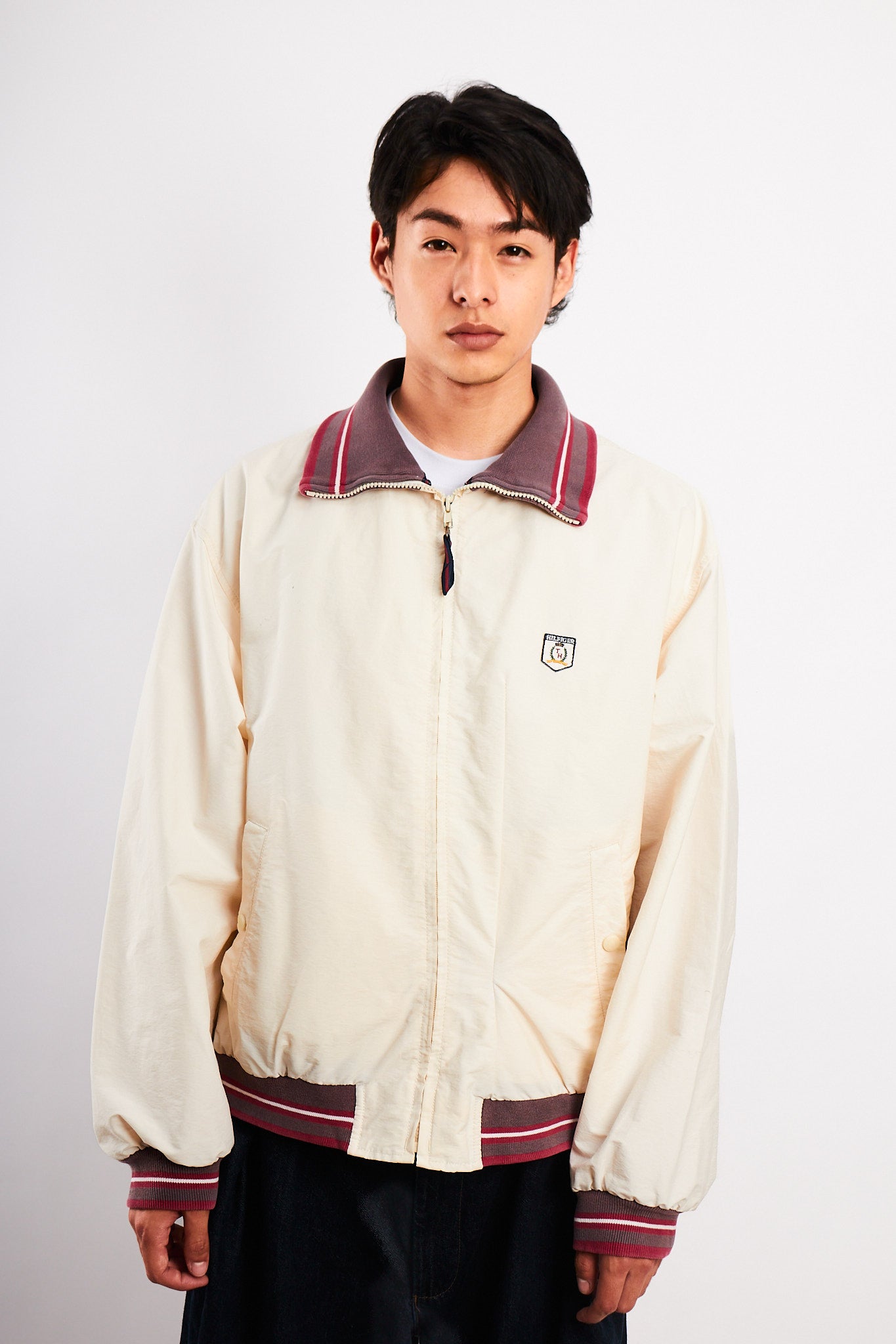 1990 Vintage Tommy Hilfiger Cream Bomber Jacket (L/XL)