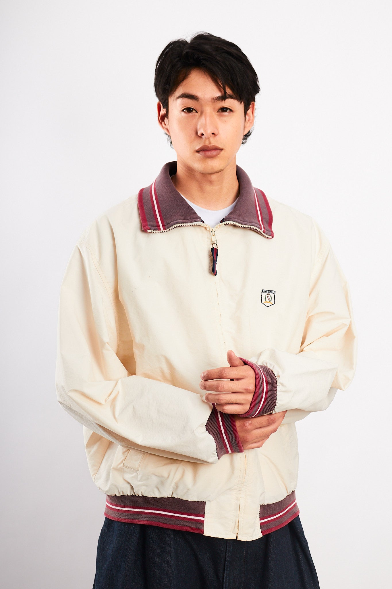 1990 Vintage Tommy Hilfiger Cream Bomber Jacket (L/XL)
