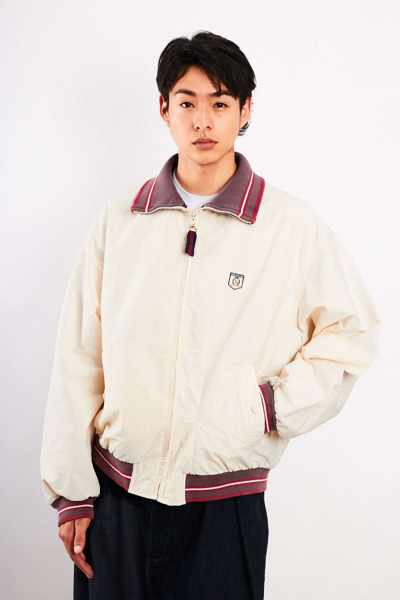 1990 Vintage Tommy Hilfiger Cream Bomber Jacket (L/XL)