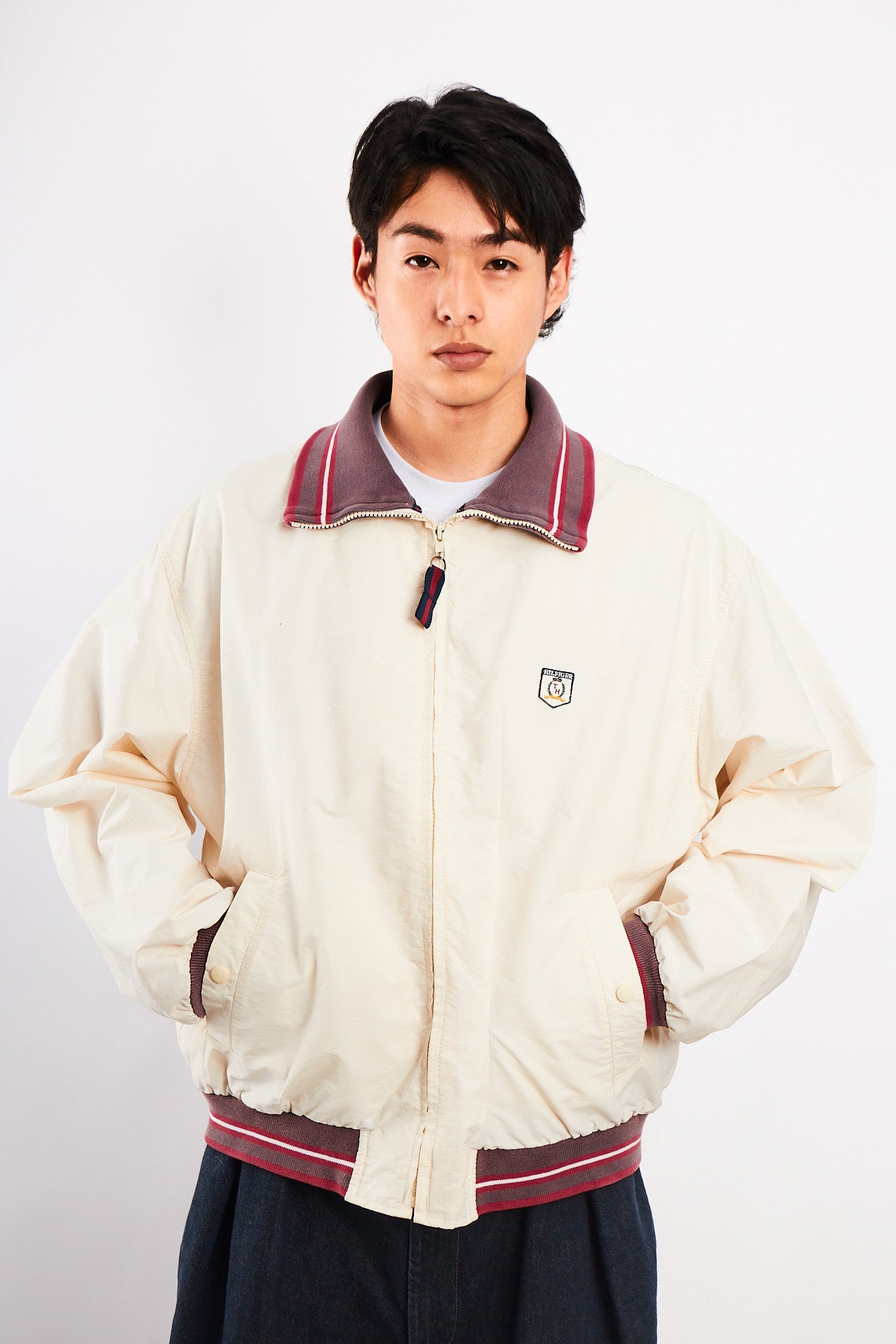 1990 Vintage Tommy Hilfiger Cream Bomber Jacket (L/XL)