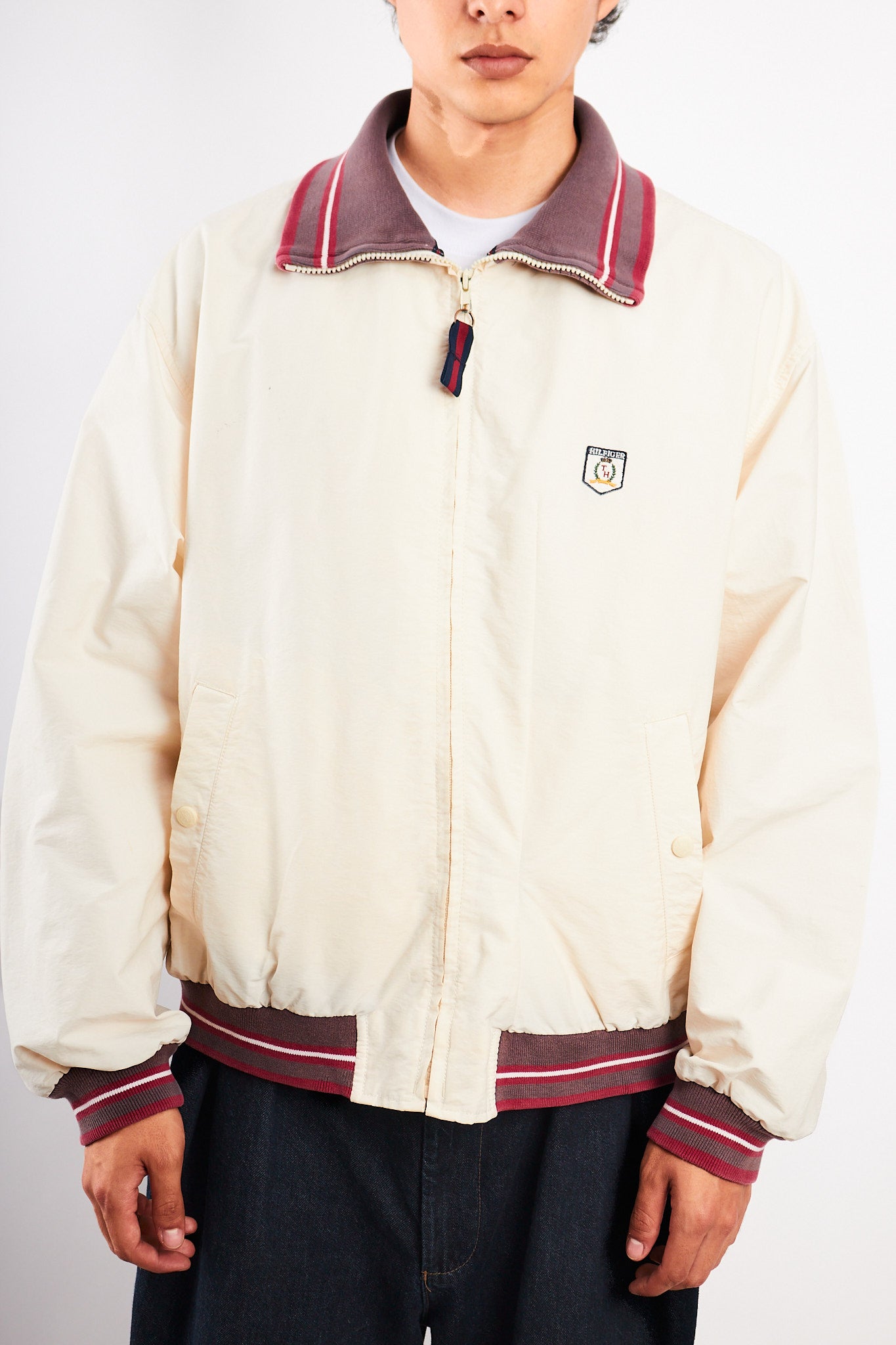 1990 Vintage Tommy Hilfiger Cream Bomber Jacket (L/XL)