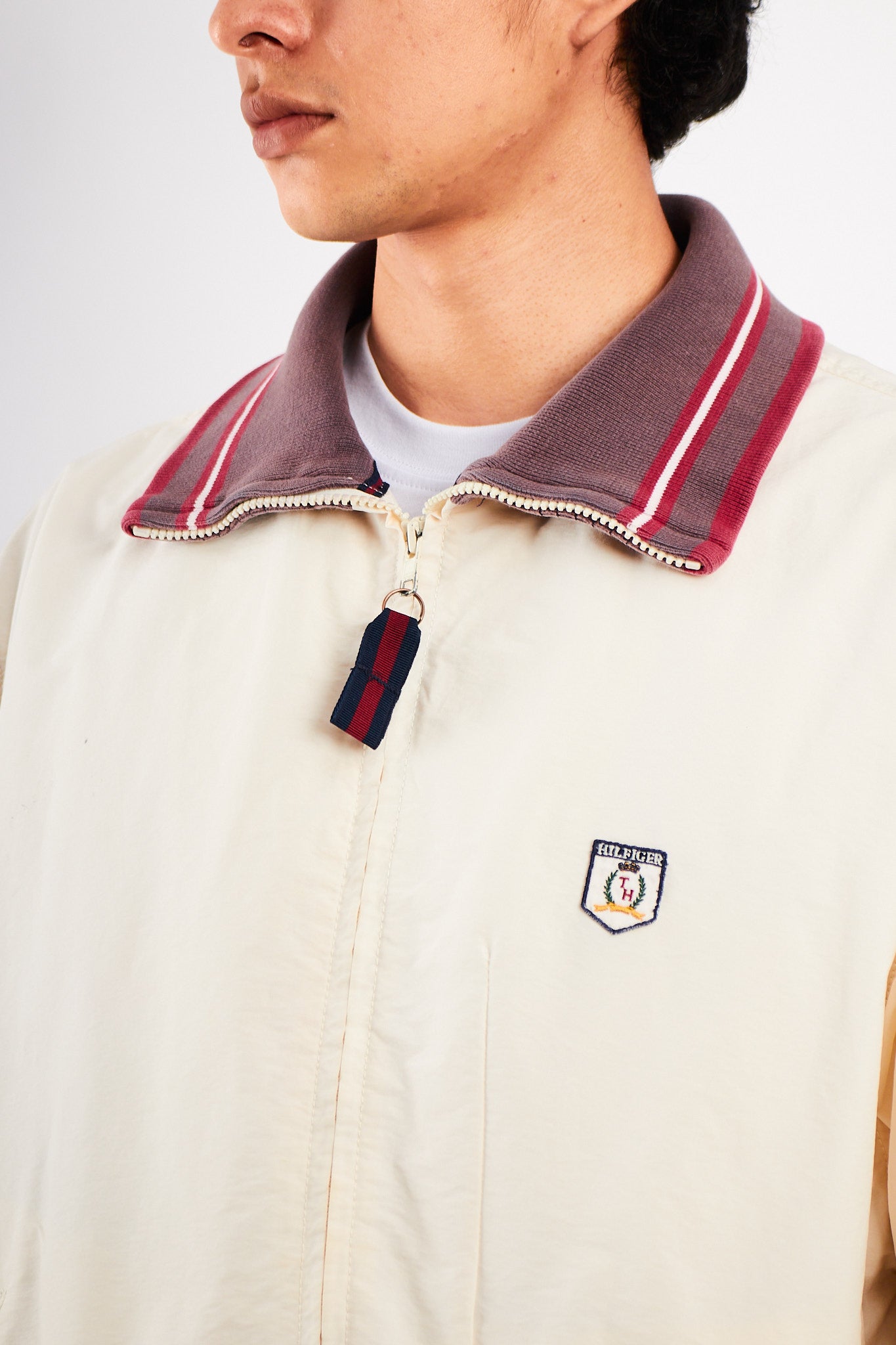 1990 Vintage Tommy Hilfiger Cream Bomber Jacket (L/XL)