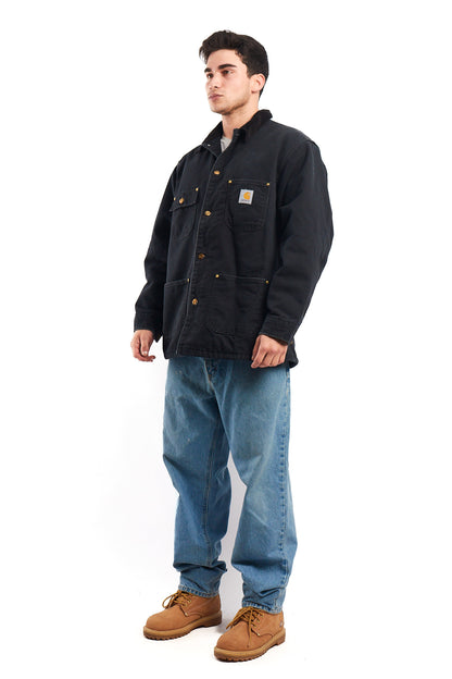 Vintage Carhartt C01 Black Michigan Chore Coat (M/L)