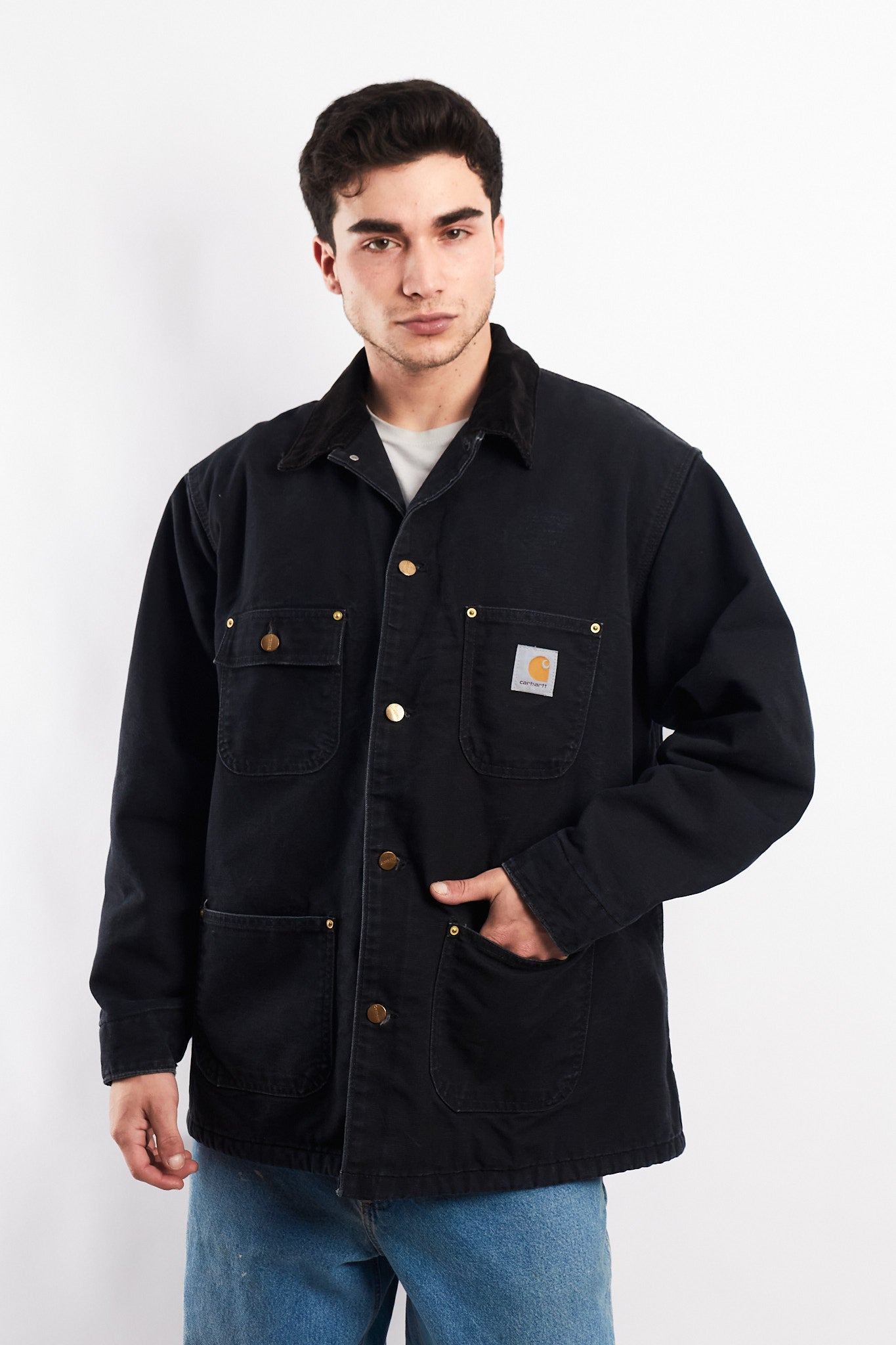 Vintage Carhartt C01 Black Michigan Chore Coat (M/L)