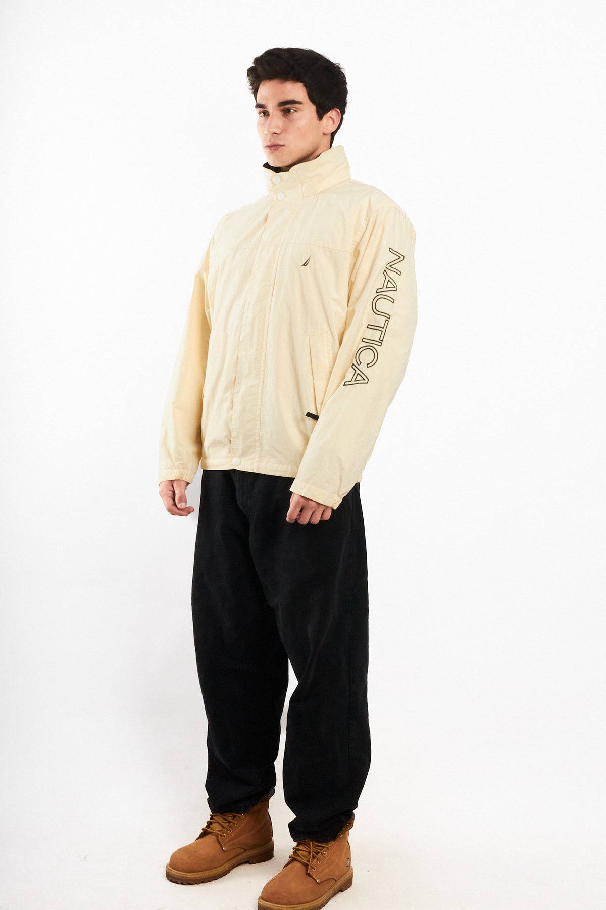 2000 Vintage Nautica Cream Spellout Impermeable Jacket (M)