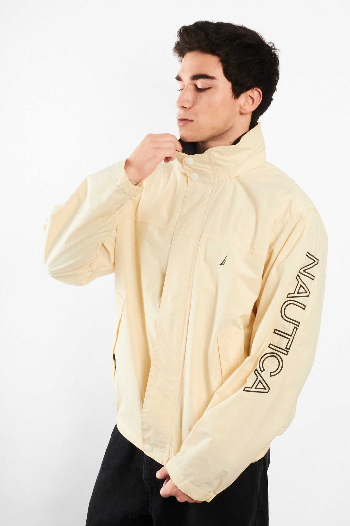 2000 Vintage Nautica Cream Spellout Impermeable Jacket (M)