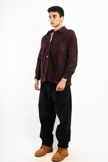 2000 Vintage Wine Suede Leather Coat (M)