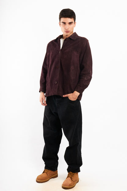 2000 Vintage Wine Suede Leather Coat (M)