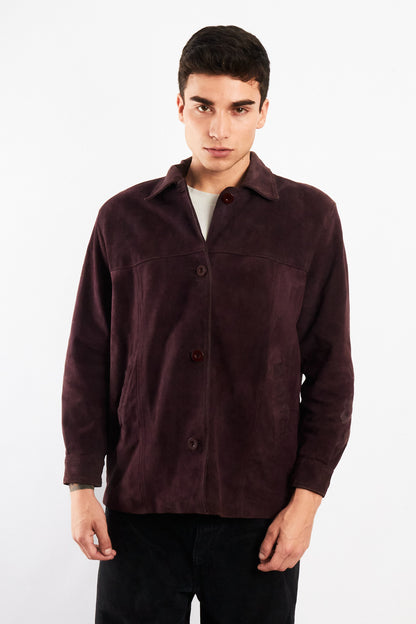 2000 Vintage Wine Suede Leather Coat (M)