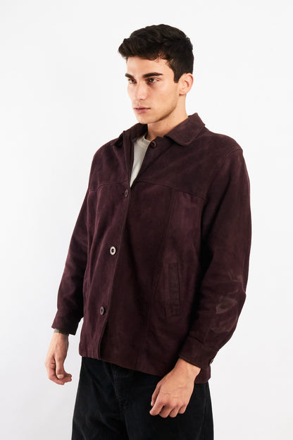 2000 Vintage Wine Suede Leather Coat (M)